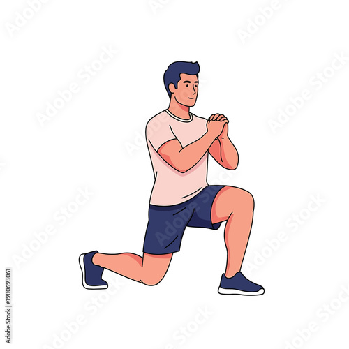 Man doing lunge exercise with hands.