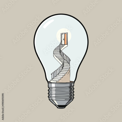 Creative Illustration of a Bright Idea with a Staircase Inside a Light Bulb