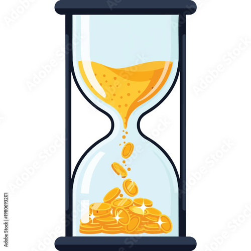 Symbolic Hourglass with Coins Showing the Passage of Time and Wealth Growth