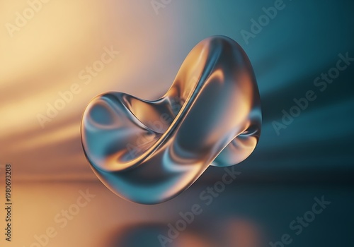 Abstract three dimensional shape rendered with soft colors and reflective surfaces