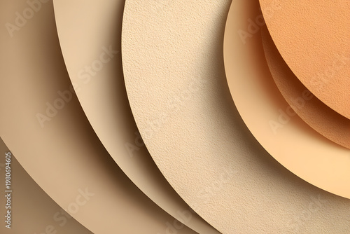 Abstract background featuring curved layers of textured paper in warm earth tones, creating a minimalist design with soft shadows and organic shapes
