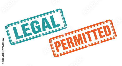 Legal and permitted stamps with blue and orange ink indicating approval and authorization for official documents