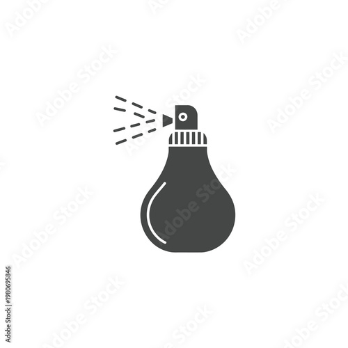 Dark vector of a spray bottle releasing mist in a minimalist design