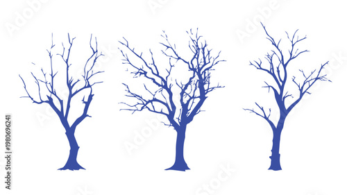 Three Blue Trees: An artistic representation of three bare trees against a soft backdrop, evoking a sense of tranquility and the passage of time.