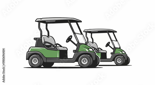 Two green cartoon golf carts on a white background