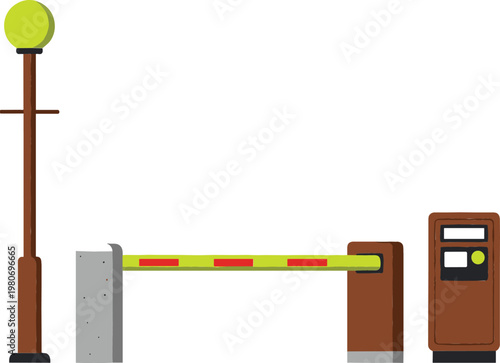 Parking barrier system with gate arm, signal light and payment terminal for vehicle access control vector projects