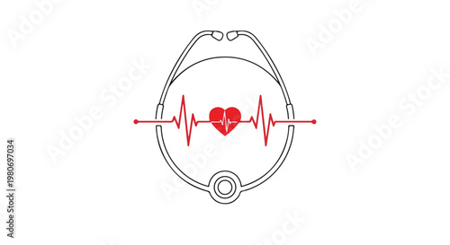 Medical stethoscope with a heart rate monitor symbol representing healthcare and cardiology diagnosis
