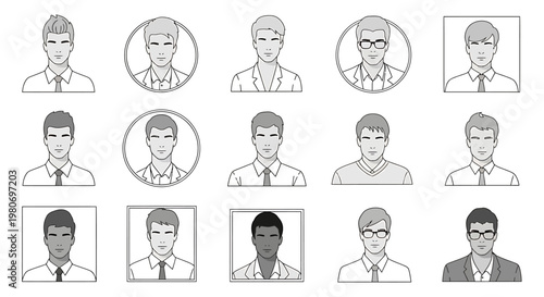 Collection of Black and White Male Avatars in Various Styles and Formats for Profile Pictures and Digital Use