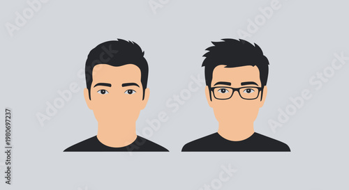 Two Men's Portraits, One with Glasses and One without, Against a Light Grey Background