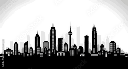 Modern city skyline silhouette vector art showcasing towering skyscrapers and diverse urban architecture, perfect for design projects and metropolitan themes