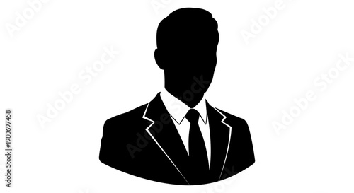 Abstract silhouette of a business professional, a versatile black and white graphic depicting a man in a suit, ideal for generic user profiles and corporate branding