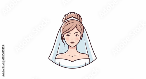Portrait of a smiling bride in a white gown with veil
