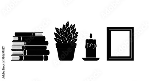 Black and white home decor objects.