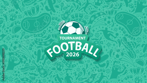 Green vector background for 2026 football tournament featuring Mexican culture icons like sombreros, maracas, and tacos. Great for Mexico host city celebrations.