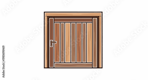 Simple wooden door with a modern handle on a white background