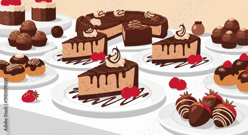 A delightful assortment of chocolate desserts, cakes, and strawberries