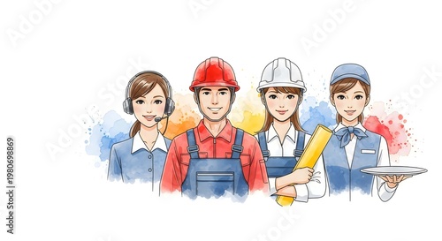 Service industry professionals: customer service construction hospitality with skilled labor