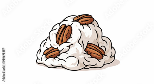Fluffy white clouds with brown nuts scattered on top