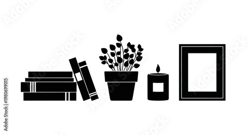 Black silhouette of home decor items.