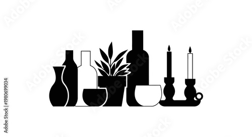 Black silhouette of household items.
