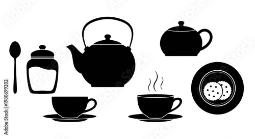 Black silhouette tea set collection.