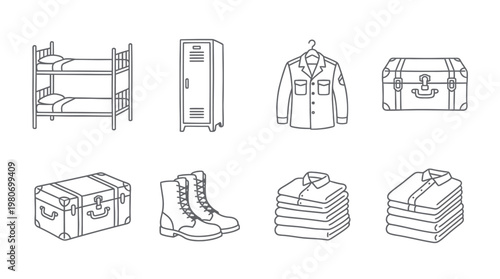 Military draft icons for military icons, military campaign, military life, military service and military recruitment, editable simple stroke icon set, vector eps file theme