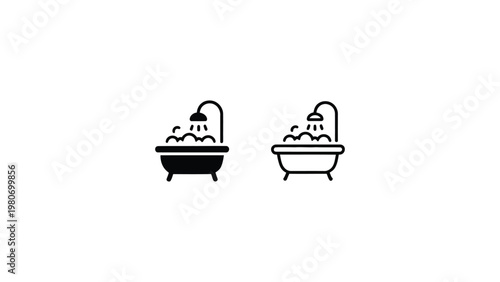 bathtub shower icon set with water splash bubbles minimalist vector illustration for bathroom hygiene cleaning spa ui design