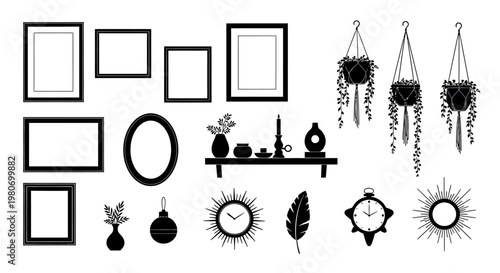 Collection of various decorative wall art.