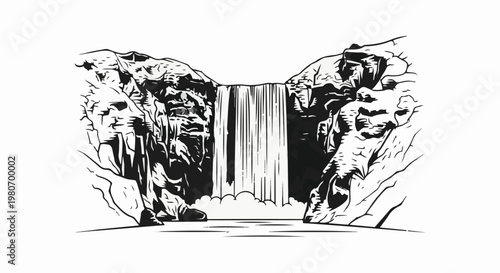 Dramatic waterfall cascading between steep rocky cliffs into a pool