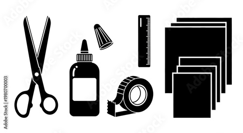 Crafting tools and office supplies.