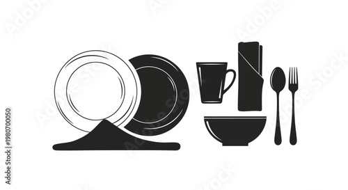 Dining table setting with plates.