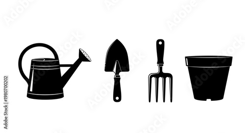 Gardening tools on white background.