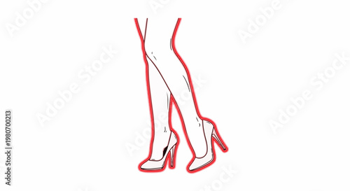 Woman's legs in stylish high-heeled shoes, outlined in red
