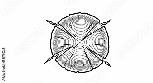 Wood grain circle with radiating lines and sharp points