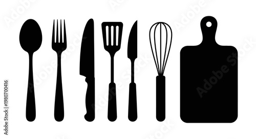 Kitchen Utensils and Cutting Board.