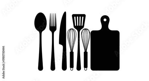 Kitchen Utensils and Cutting Board.