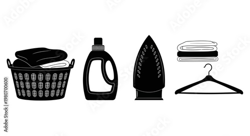 Laundry ironing tools and supplies.