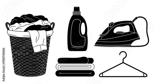 Laundry ironing and cleaning tools.