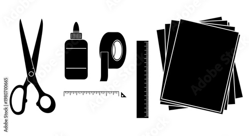 School supplies for art and craft.