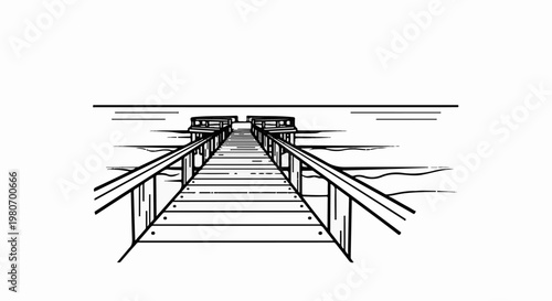 Wooden pier extending into calm water under a clear sky