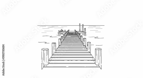 Wooden pier stretching into calm water under a clear sky