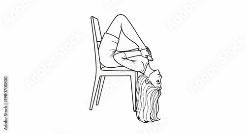 Woman in yoga pose on a chair, stretching her back and legs