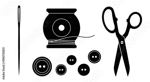 Sewing tools and accessories closeup.