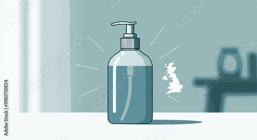 Sanitizer bottle with a map of the UK on a blurred background