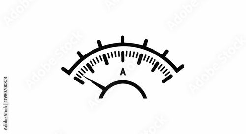 Black analog meter with needle pointing left, showing 'A'