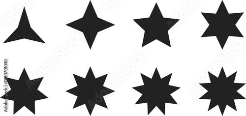 Set of Black Star Icons with Various Point Counts