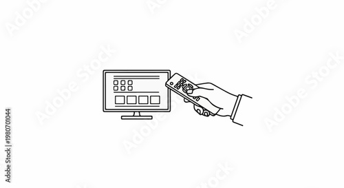 Hand holding remote control to operate a screen with interface