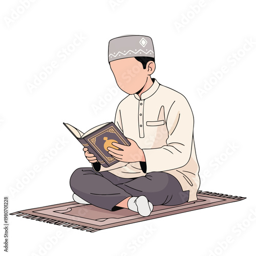 Cute Muslim Boy Character in Religious Outfit