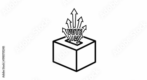 Graphic of a voting box with arrows exploding upwards from the slot