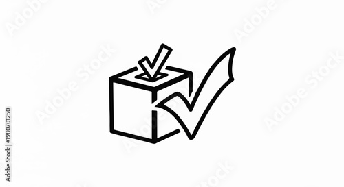 A simple line drawing shows a ballot box with a checkmark